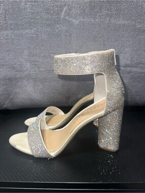 Gianni Bini Silver Crystal Block Heel Sandals